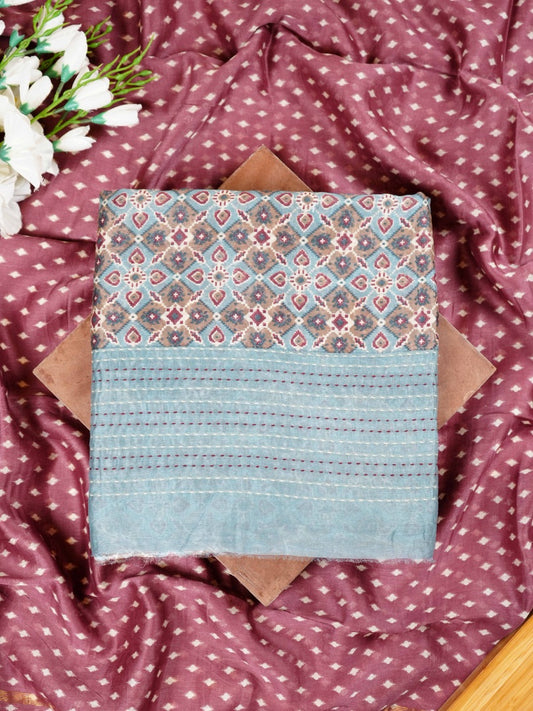 Grey & Maroon Maheshwari Silk Suit with Patola Print