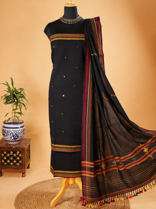 Black Kala Cotton Bhujodi Weave Suit Set