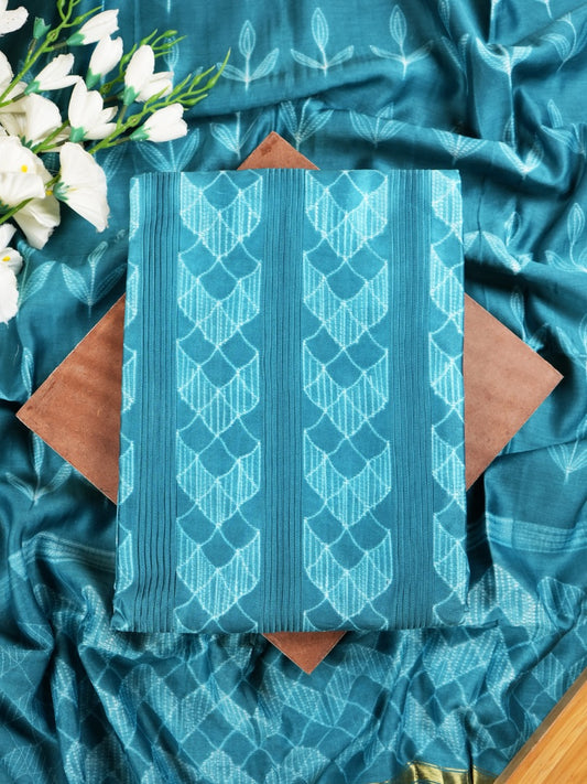 Firozi Maheshwari Silk Suit With Pintex & Shibori Design