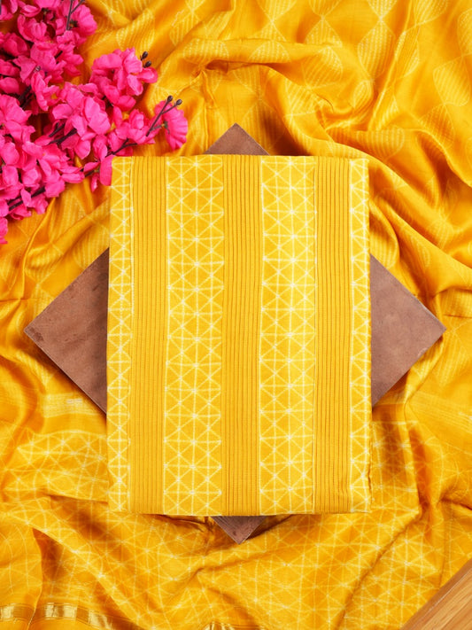 Yellow Maheshwari Silk Suit Set With Pintex & Shibori Design