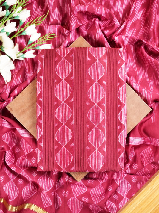 Magenta Maheshwari Silk Suit With Pintex & Shibori Design
