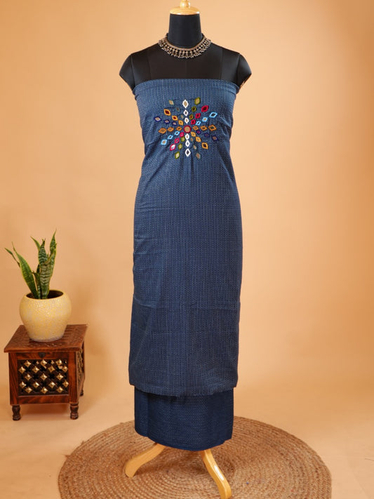 Dark Blue Handloom Co-ord with Kantha & Mirror Work