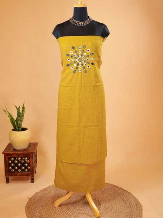 Mustard Handloom Co-ord with Kantha & Mirror Work