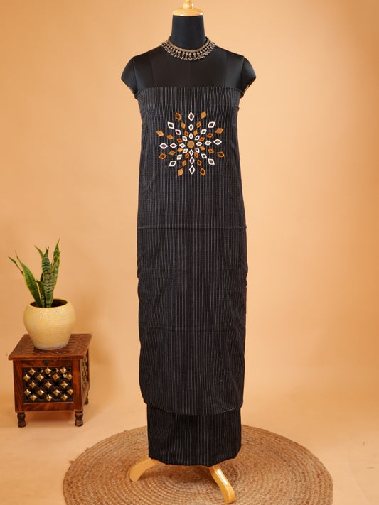Black Handloom Co-ord with Kantha & Mirror Work