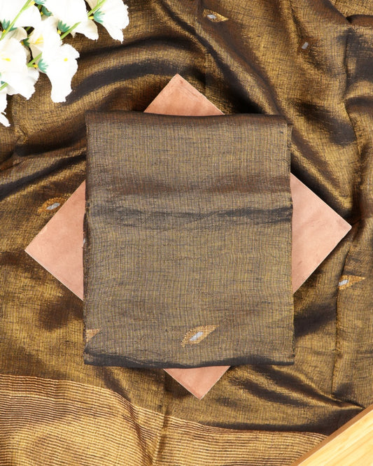 Jamdani Olive Green Linen Tissue Suit Set