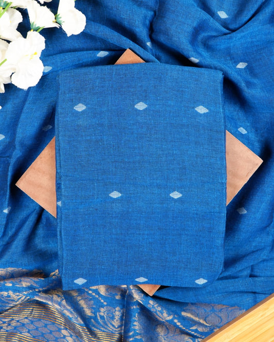 Jamdani Dark Blue Khadi Linen Banarasi Handwoven Suit Set