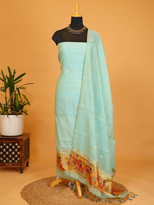 Light Blue Chanderi Silk Jamdani Weaving Suit Set