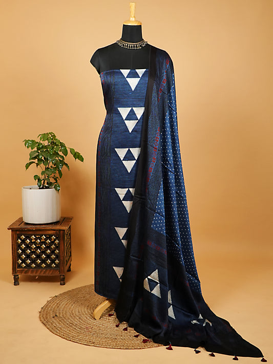 Indigo Blue Organic Ajrakh Modal Satin 2-Piece Suit Set