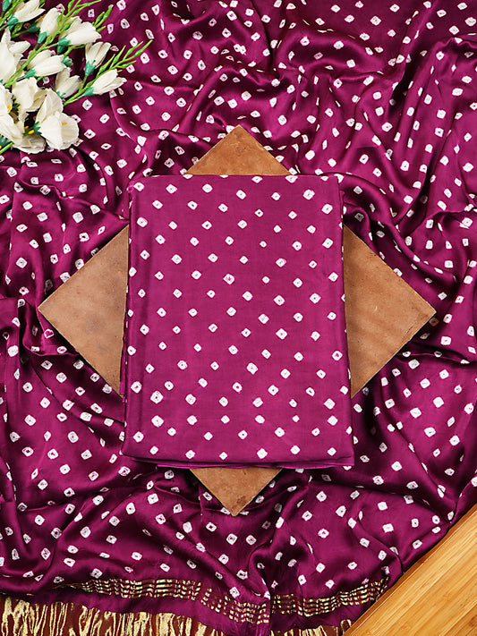Burgundy Modal Silk Bandhej Suit Set