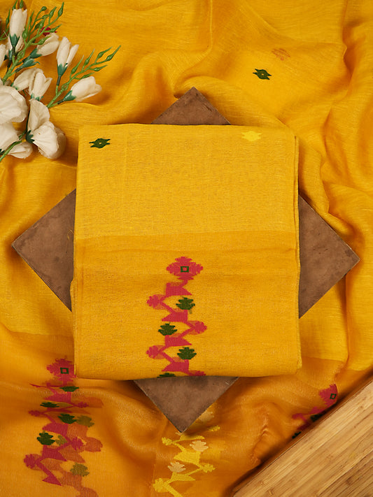 Sunny Yellow Mulberry Tissue Silk Jamdani 2-Piece Suit Set