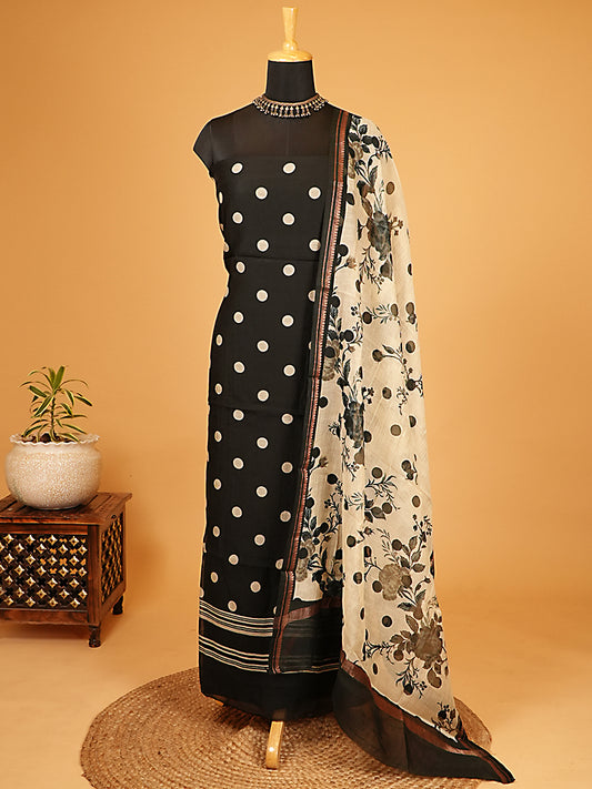 Black Polka Dots Mul Chanderi Suit Set
