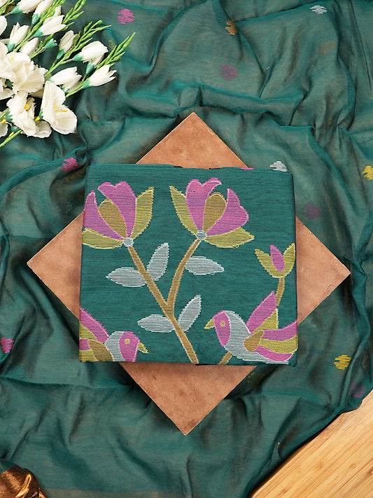 Dark Green Muslin Jamdani 2-Piece Suit Set