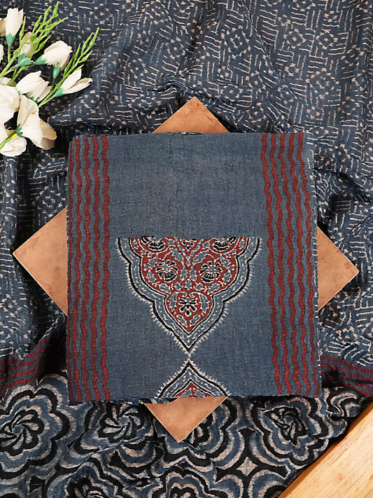 Indigo & Maroon Organic Ajrakh Crushed Linen Silk 2-Pc Suit Set