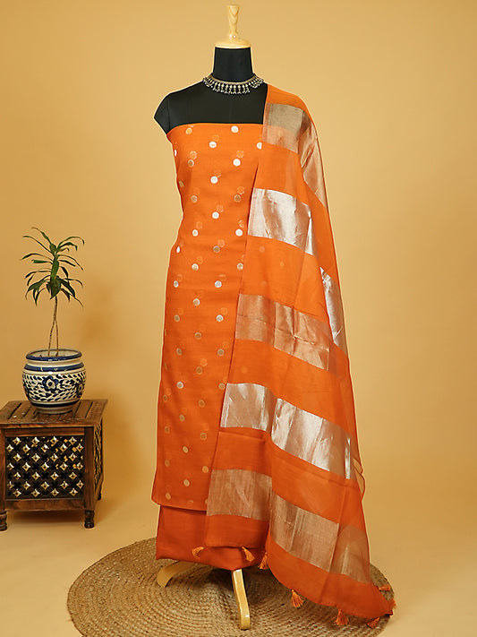 Orange Pure Mul Chanderi Suit with Polka-Style Banarasi Weaving