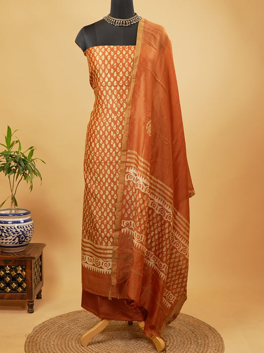 Rust Orange Maheshwari Silk Suit Set