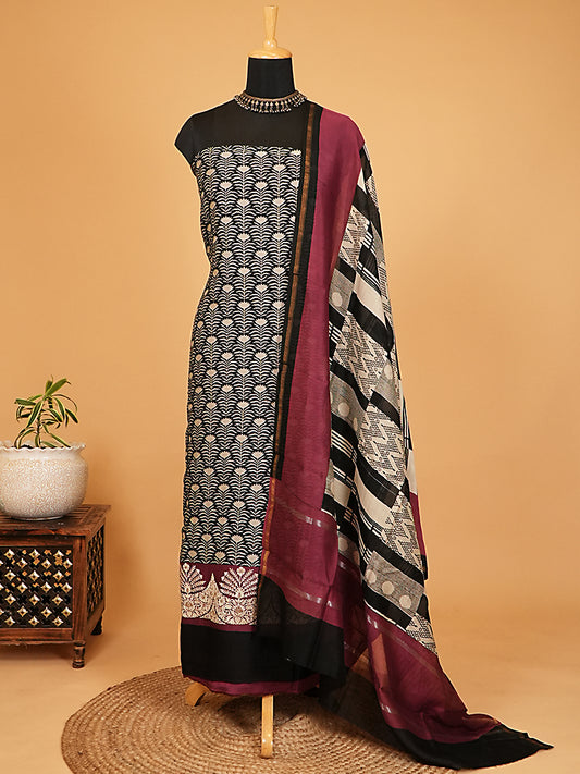 Rich Plum Printed Maheshwari Silk Suit Set