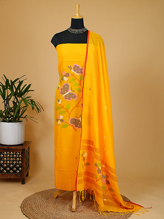 Yellow Handloom Cotton Jamdani Weaving 2 PcSuit Set