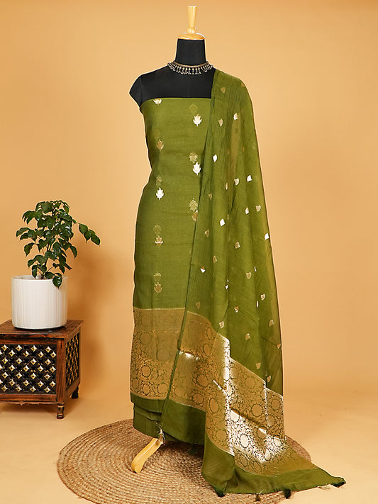Green Pure Mul Chanderi Banarasi Suit