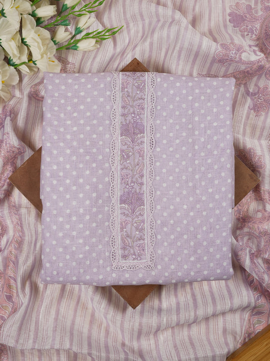 Lilac Polka Linen Suit Set with Lace Detailing