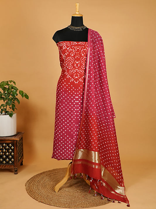 Red and Hot Pink Pure Mul Chanderi 2 Piece Suit Set