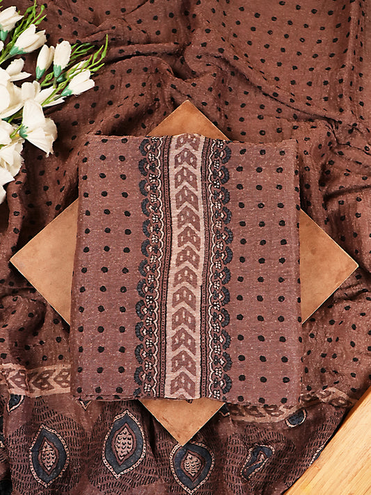 Walnut Brown Ajrakh Linen Silk 2Pc Suit Set