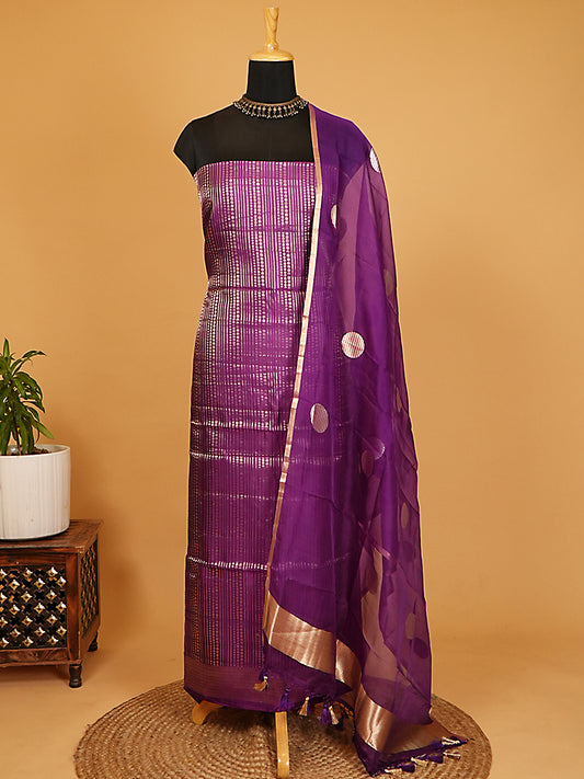 Royal Purple Pure Katan Silk Banarasi Dotted Suit Set
