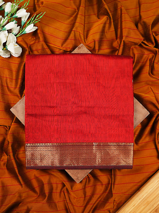 Red and Mustard Handloom Maheshwari Silk 2-Piece Suit Set