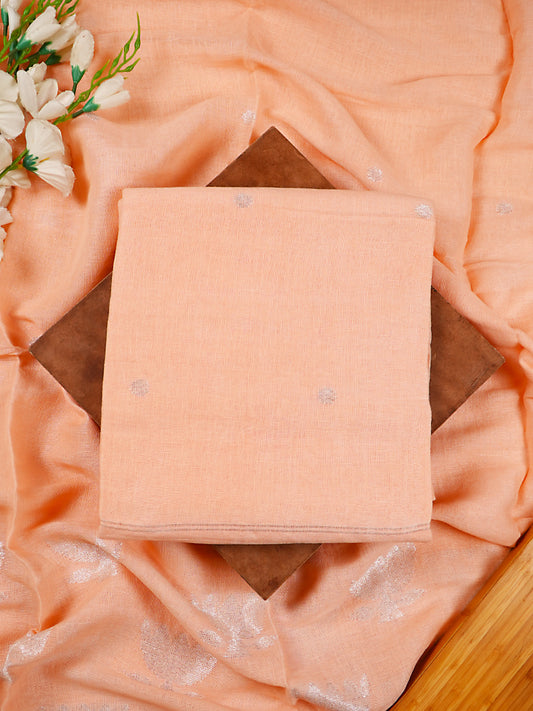Soft Peach Jayshree Linen Silver Jamdani 2-Piece Suit Set