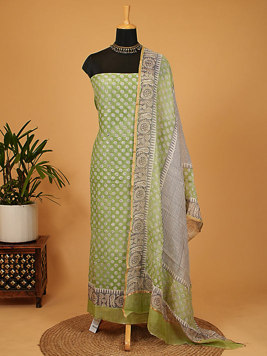 Light Green Printed Mul Chanderi Suit Set