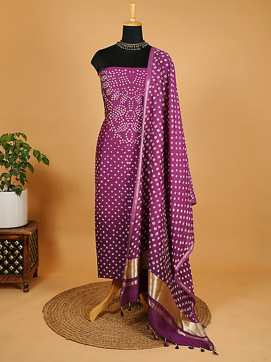 Purple and Dark Purple Pure Mul Chanderi 2 Piece Suit Set