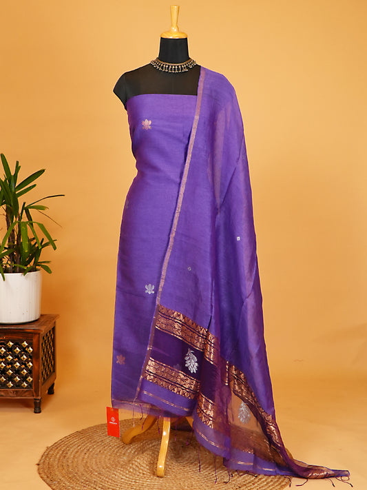 Regal Purple Pure Linen Silk Jamdani 2-Piece Suit Set
