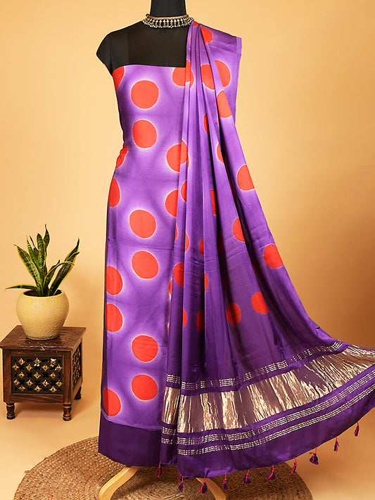 Purple Modal Silk Suit Set with Red Polka Dots