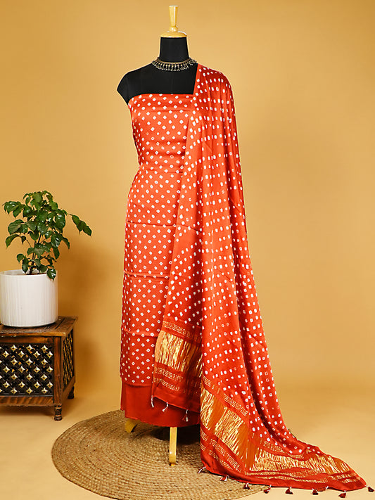 Orange Modal Silk Bandhej Suit Set