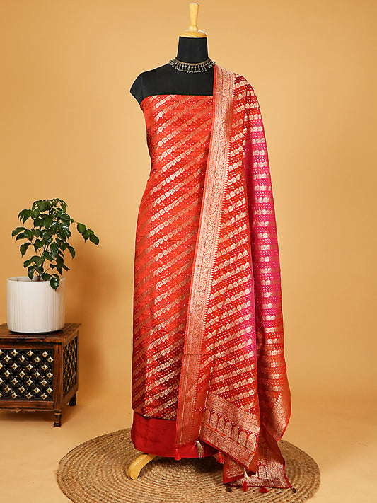 Red Dola Silk Bandhani Banarasi Suit Set
