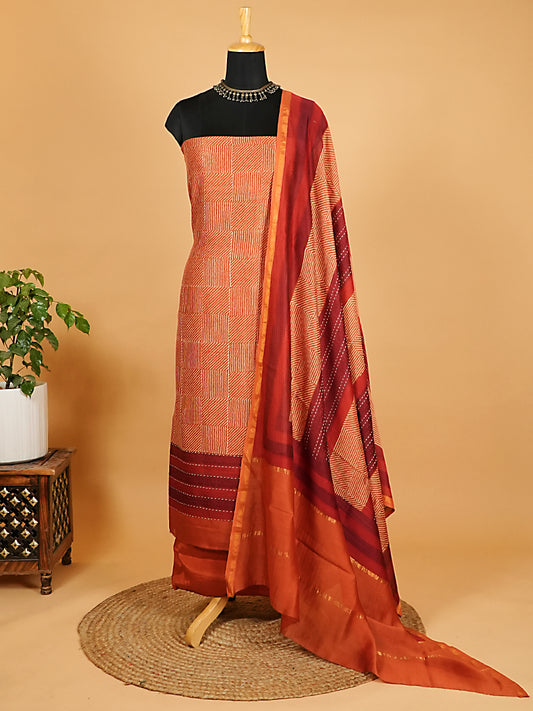 Rust, Maroon, and Orange Maheshwari Silk Suit Set