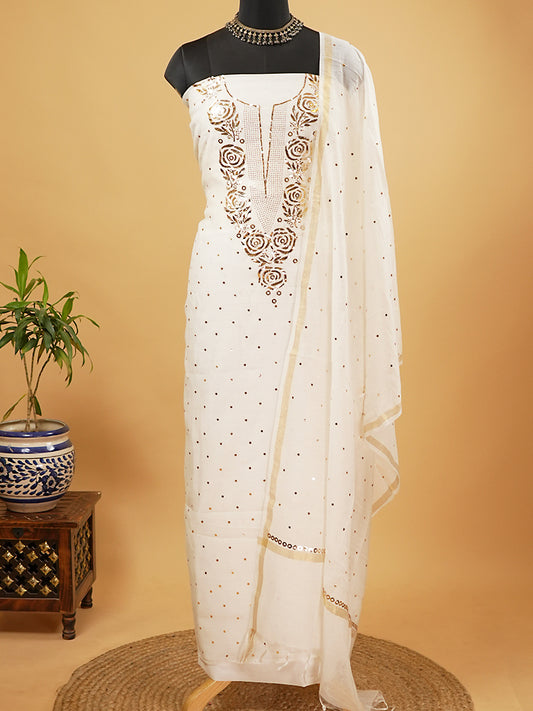 White Mul Chanderi Mukaish Work Suit Set