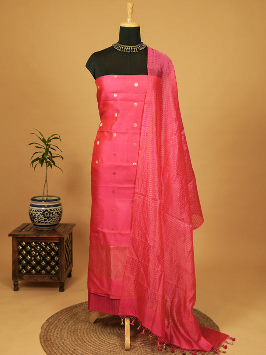 Bright Pink Kanjivaram Silk Banarasi Suit Set