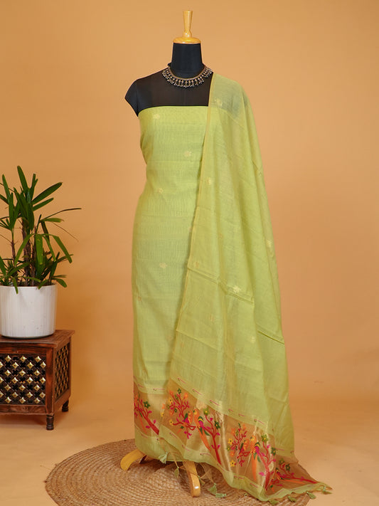 Light Green Chanderi Silk Jamdani Weaving Suit Set