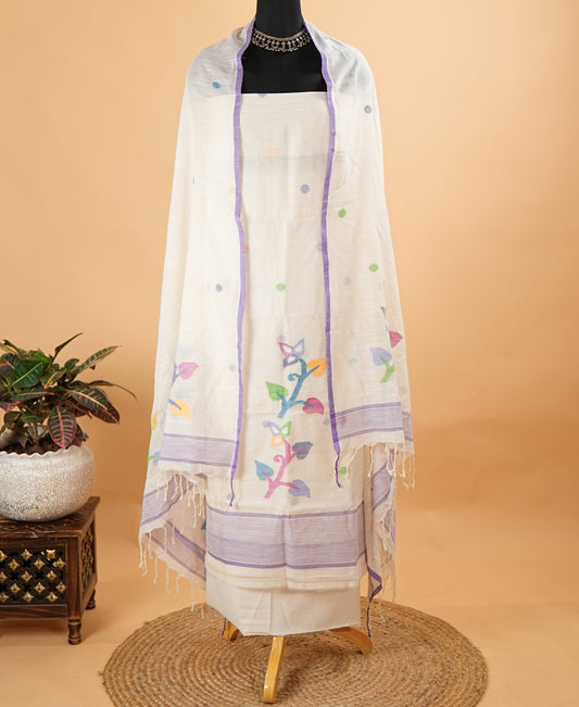 White Multicolour Jamdani Handwoven Suit Set