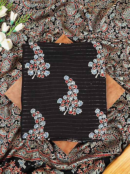 Midnight Black Organic Modal Silk Ajrakh 2-Piece Suit Set