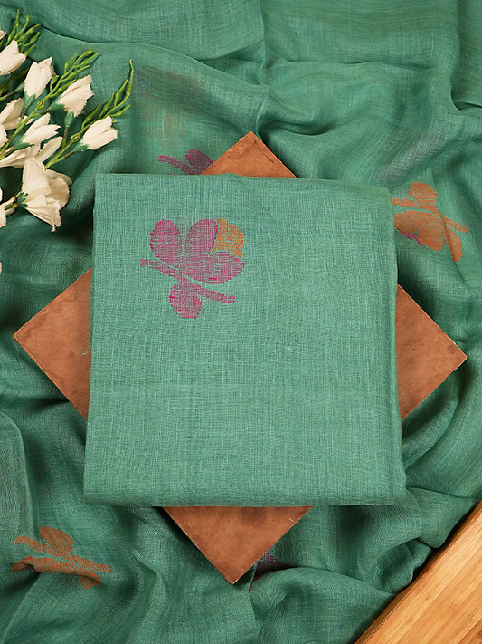 Seafoam Jade Pure Jayshree Linen Jamdani 2-Piece Suit Set