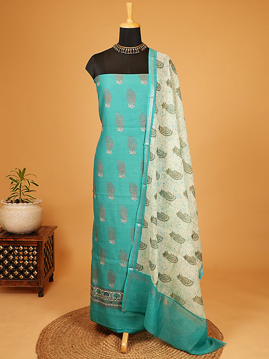 Firozi Printed Mul Chanderi Suit Set