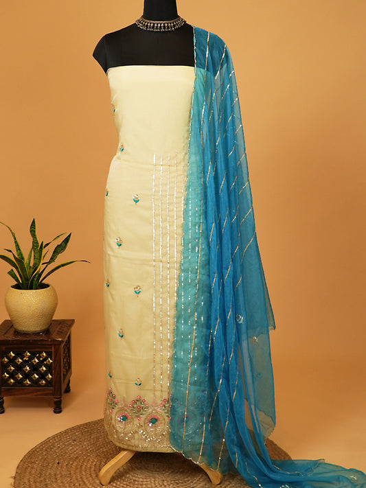 Pista Green Pure Organza Suit with Handwork