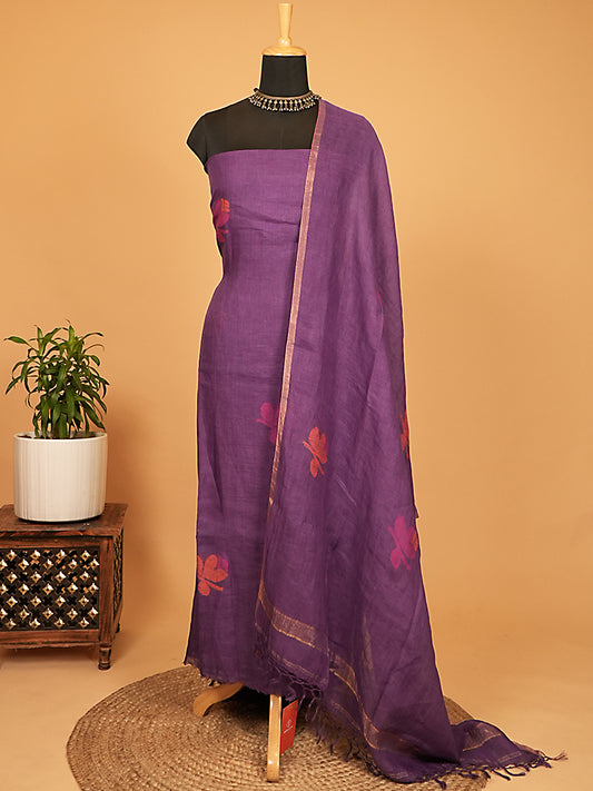 Violet Pure Jayshree Linen Jamdani 2-Piece Suit Set
