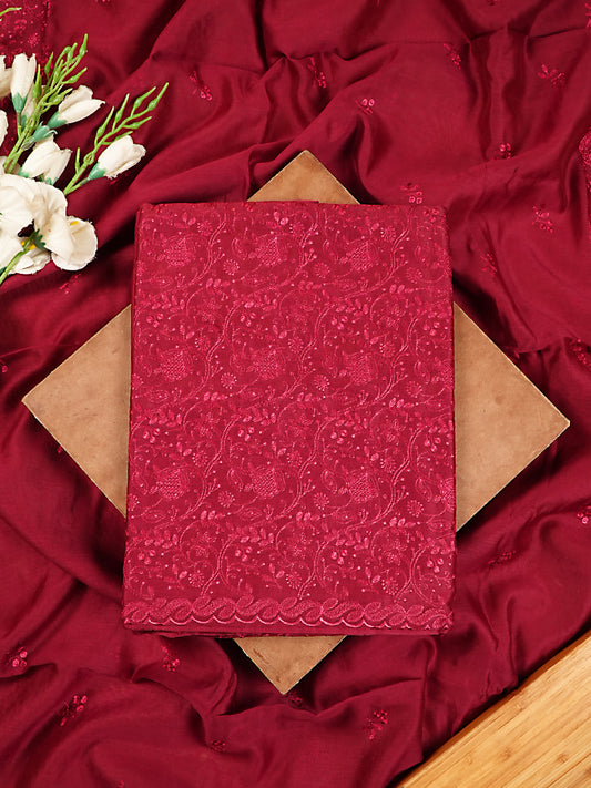 Wine Red Maheshwari Silk Tonal Embroidered Suit Set