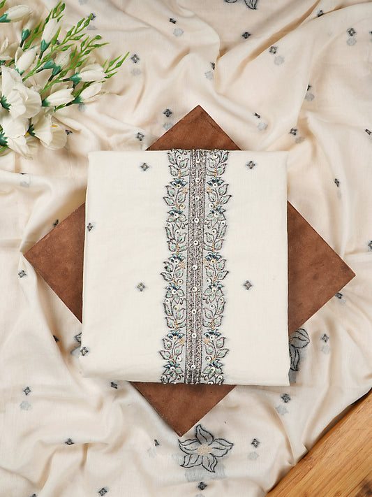 White Mul Cotton Floral Jamdani Suit Set