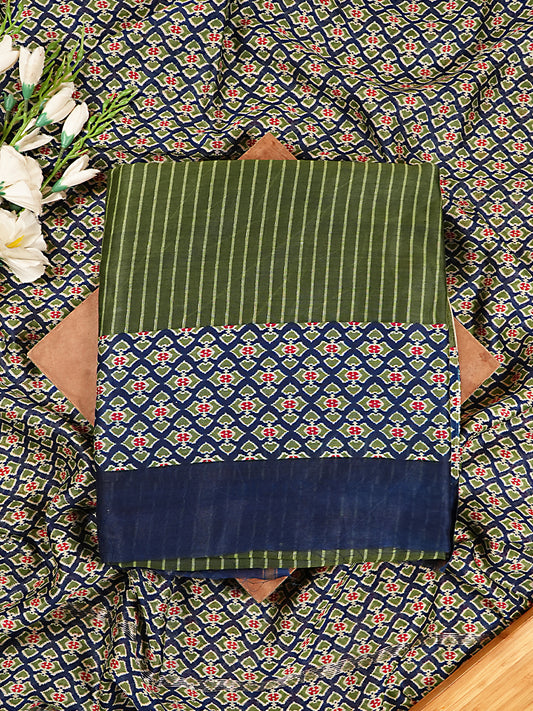 Olive Green Maheshwari Silk Striped & Patola Print Suit Set