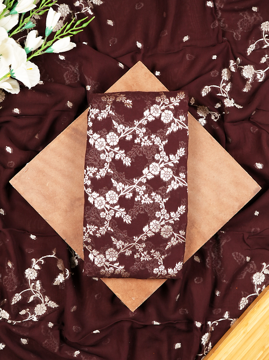 Dark Brown Banarasi Khaddi Georgette Suit Set