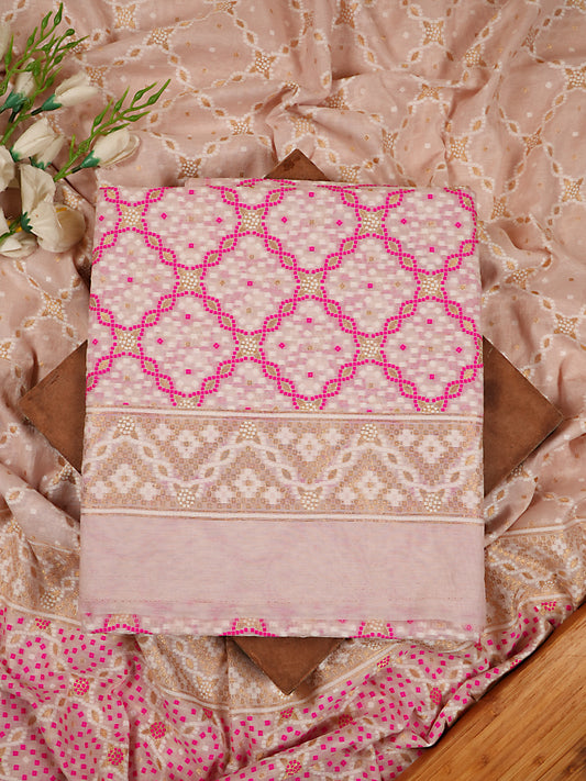 Blush Pink Pure Handloom Cotton Jamawar & Banarasi Woven Suit Set