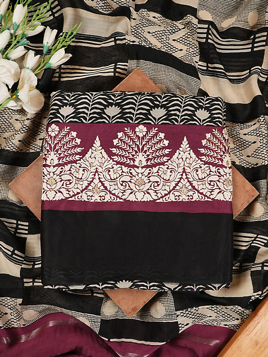 Rich Plum Printed Maheshwari Silk Suit Set